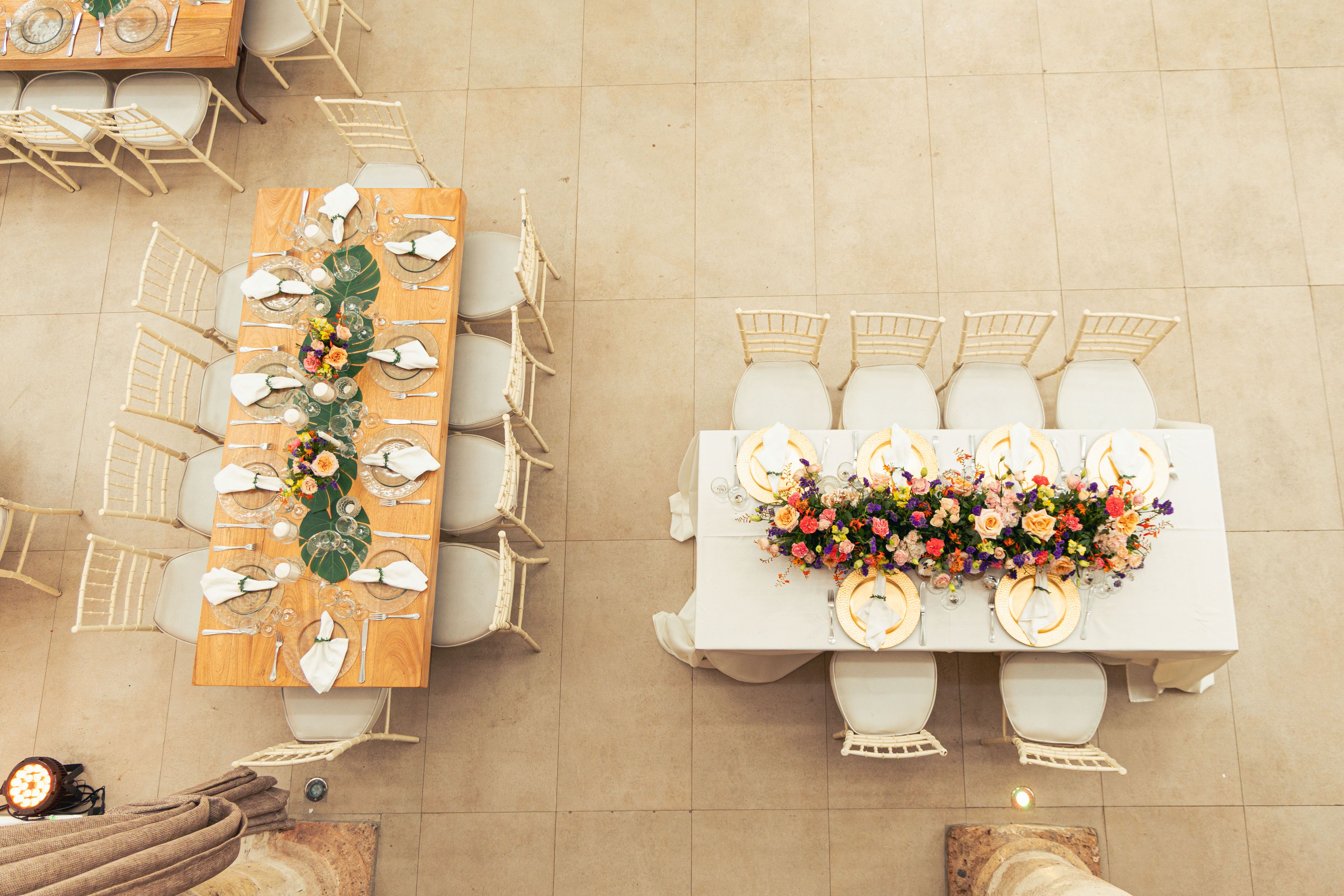 Vista superior de mesas